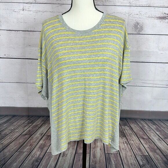 Cabi 6131 Shirt Womens Small Yellow Gray Striped Boxy Oversized Cruise Casual - Picture 1 of 12